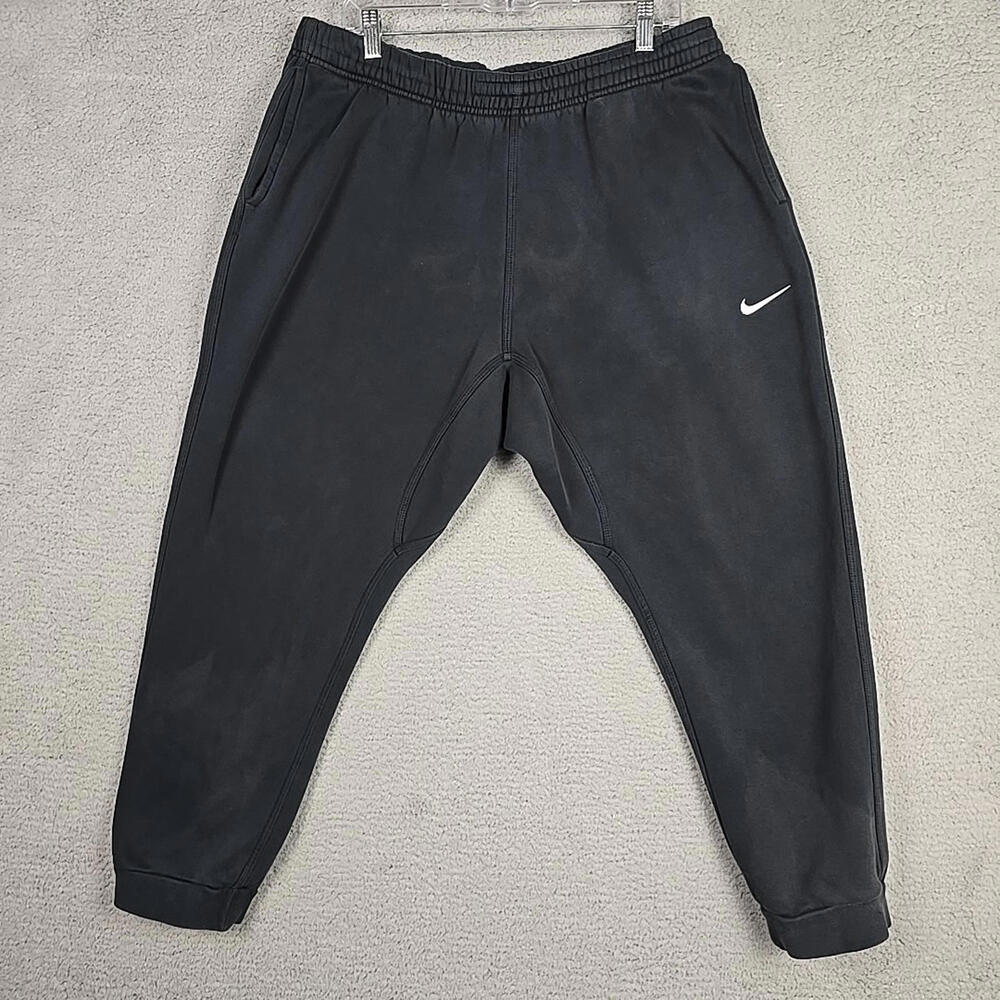 Nike Sweatpants Mens Size XXL Black Joggers White Swoosh Cozy Casual Logo